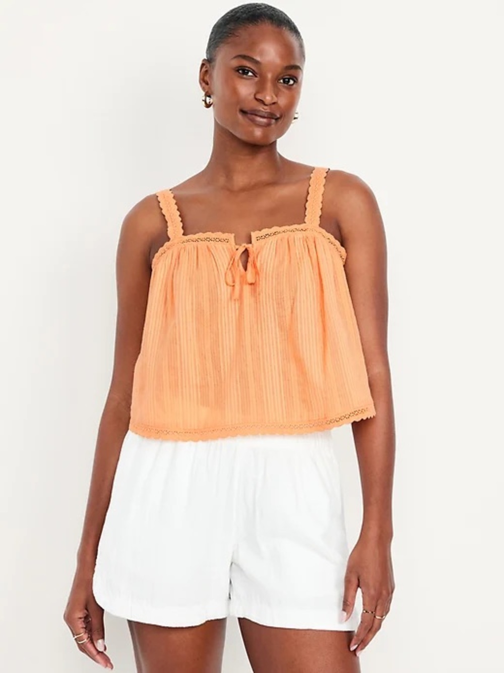 Old Navy Orange Sleeveless Textured-Dobby Top